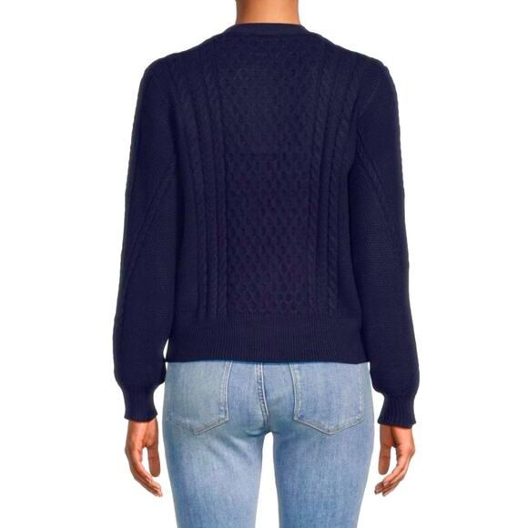 Elie Tahari Navy Blue Cable Knit V-Neck Cardigan Sweater NWT Small - Picture 2 of 16